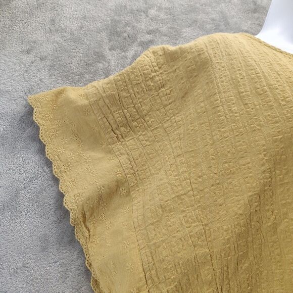 Easel Womens M Mustard Yellow Crinkle Cotton Batwing Eyelet Fabric Sleeve Blouse - Picture 6 of 12